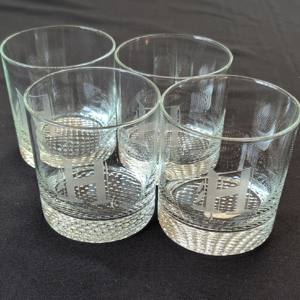 Elegant Clear Glass Tumblers Set With Etched Letter A